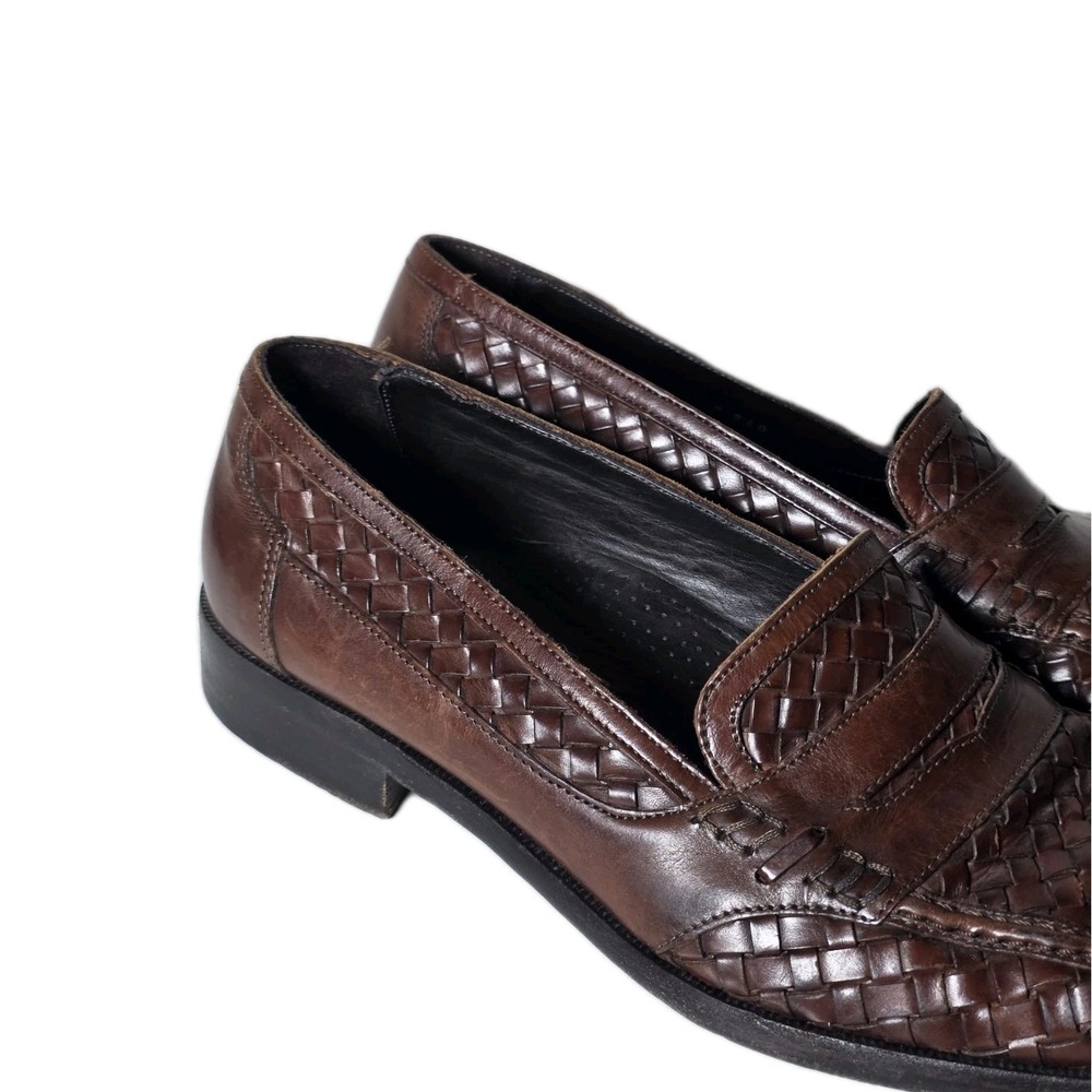 Bragano Cole Haan Brown Woven Leather Authentic Penny Loafers 10.5M